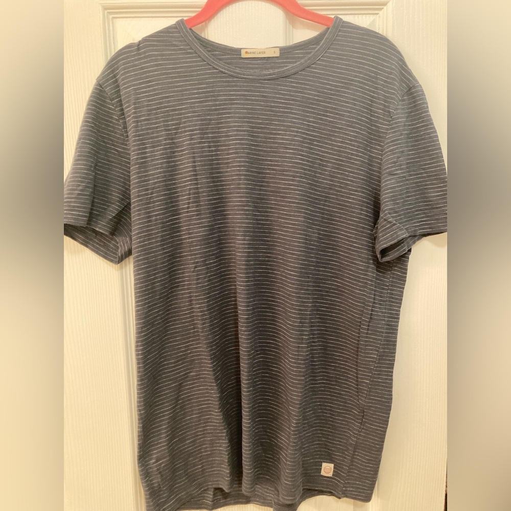 NWOT Marine Layer Gray Striped Crew Neck Recycled Cotton Tee S + Free Mini Tote